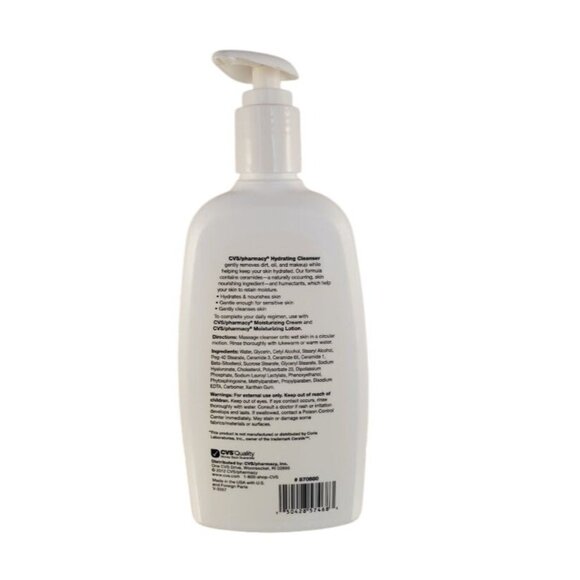 CVS Pharm Hydrating Cleanser 12 Oz With Ceramides Non-Irritating Dermatologist - Picture 2 of 3